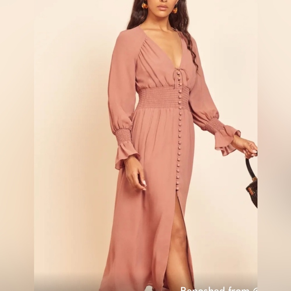 Reformation fia dress praline blush pink button long sleeve Size 2